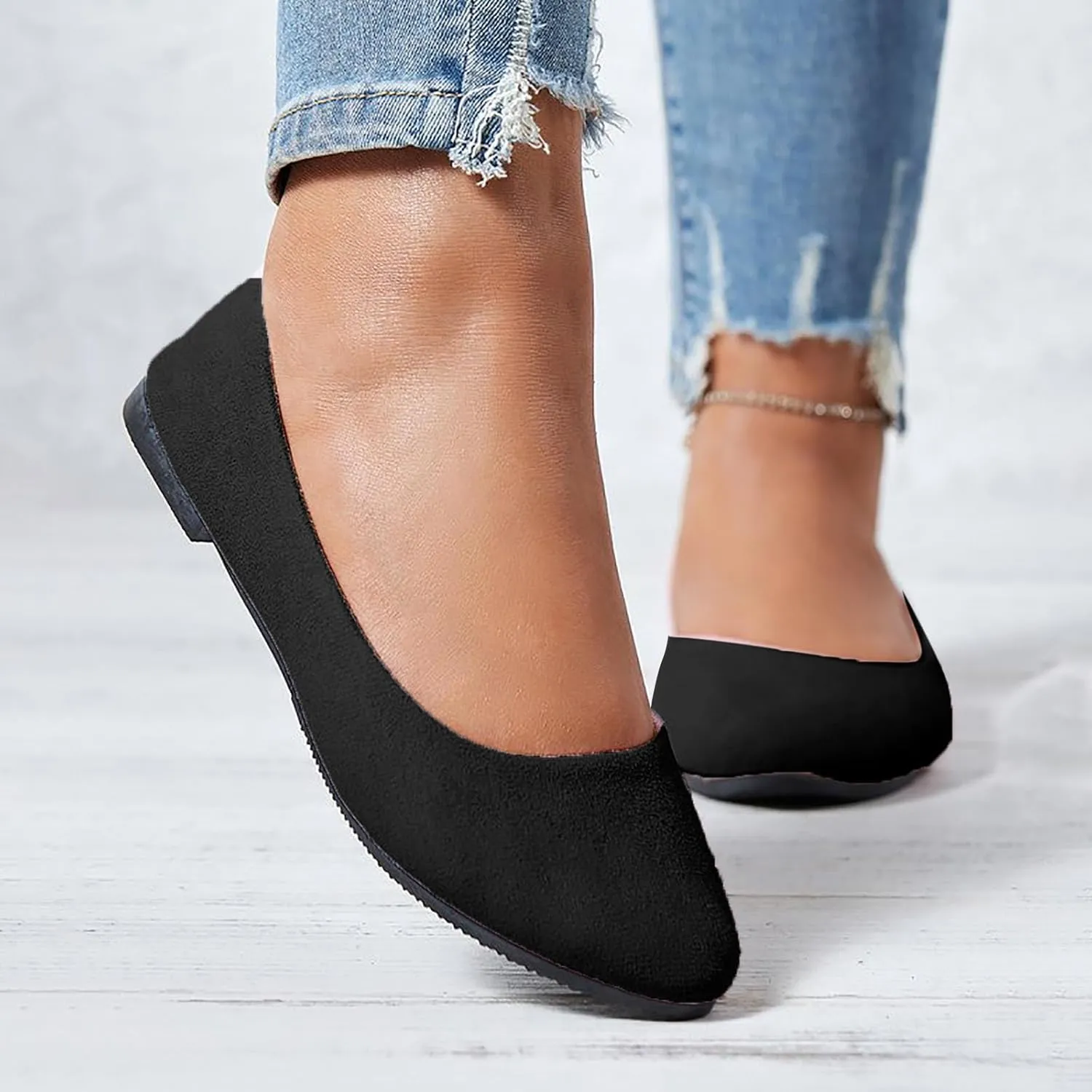 Women's Low Heel Pointed Toe Flat Shoes Comfortable Flat Shoes Casual Soft One Foot Stirrup Elegant Suede Flat Shoes