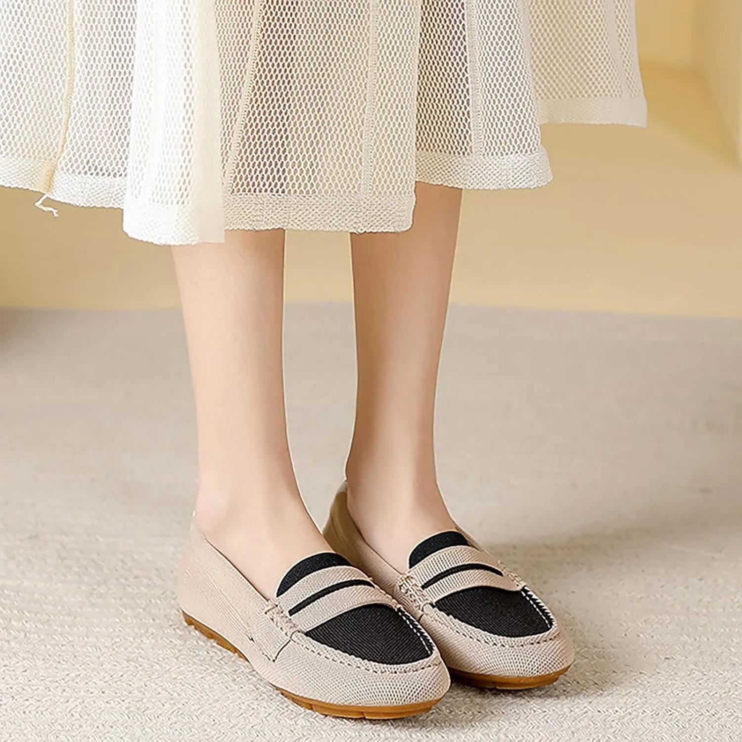 Women's Mary Jane Shoe Driving Casual Slip On Flat Lightweight Loafers Comfortable Boat Shoes Dressy Walking Flat Loafer