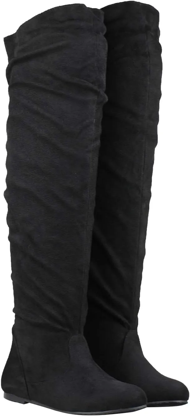 Women's Over the Knee Slouchy Flat Boots Knee High Low Heel Shoes Thigh High Boots Boots