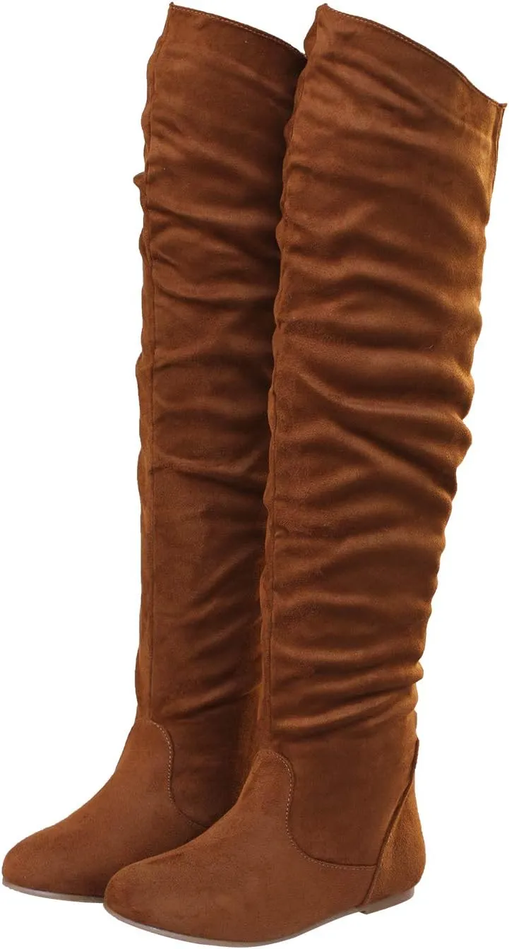 Women's Over the Knee Slouchy Flat Boots Knee High Low Heel Shoes Thigh High Boots Boots