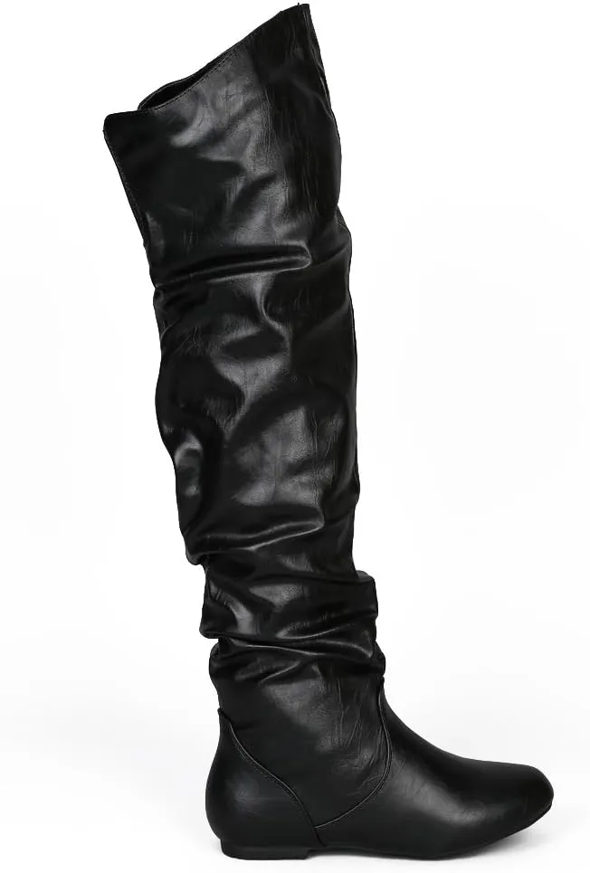 Women's Over the Knee Slouchy Flat Boots Knee High Low Heel Shoes Thigh High Boots Boots