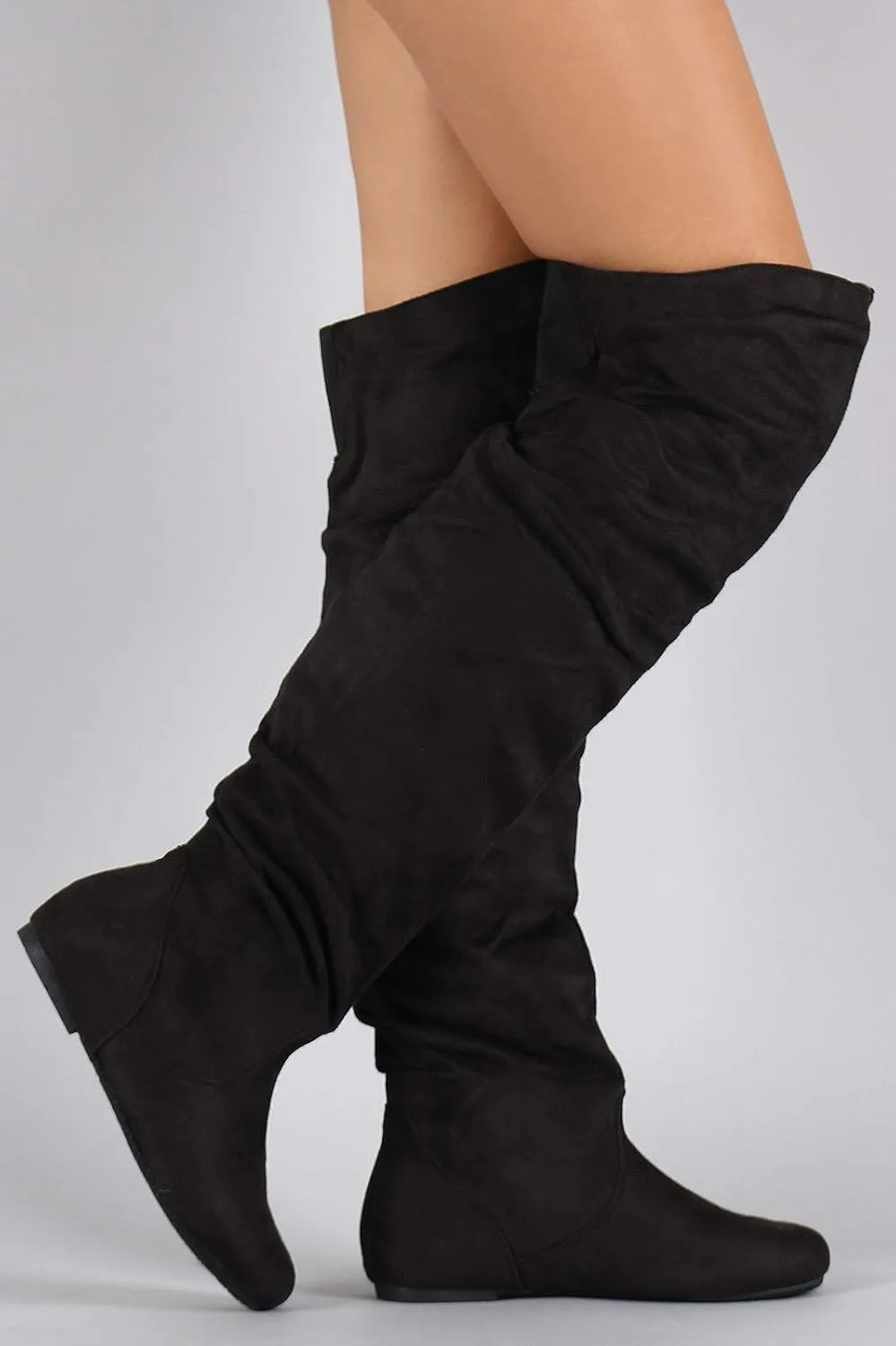 Women's Over the Knee Slouchy Flat Boots Knee High Low Heel Shoes Thigh High Boots Boots