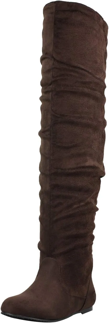 Women's Over the Knee Slouchy Flat Boots Knee High Low Heel Shoes Thigh High Boots Boots