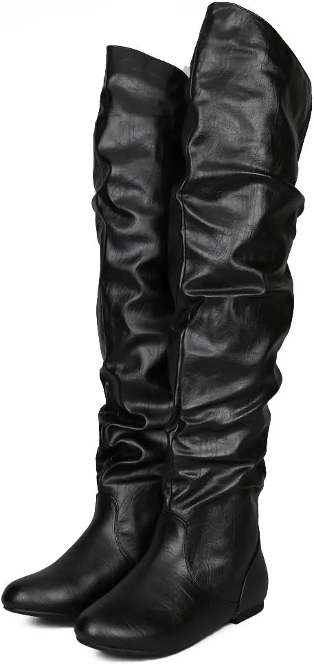 Women's Over the Knee Slouchy Flat Boots Knee High Low Heel Shoes Thigh High Boots Boots