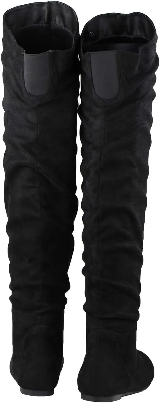 Women's Over the Knee Slouchy Flat Boots Knee High Low Heel Shoes Thigh High Boots Boots