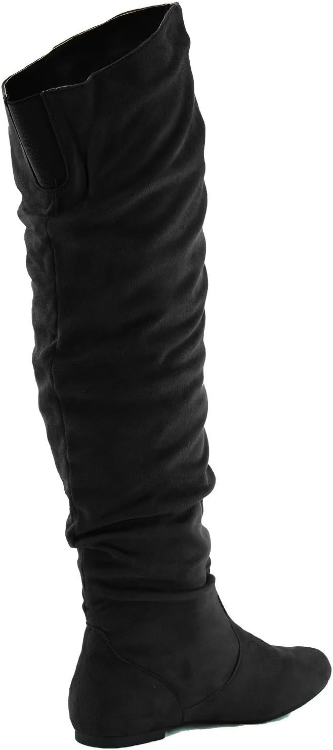 Women's Over the Knee Slouchy Flat Boots Knee High Low Heel Shoes Thigh High Boots Boots