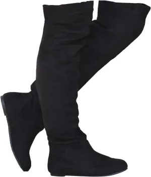 Women's Over the Knee Slouchy Flat Boots Knee High Low Heel Shoes Thigh High Boots Boots