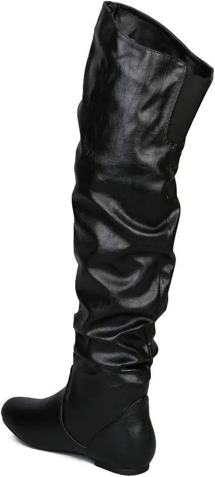 Women's Over the Knee Slouchy Flat Boots Knee High Low Heel Shoes Thigh High Boots Boots