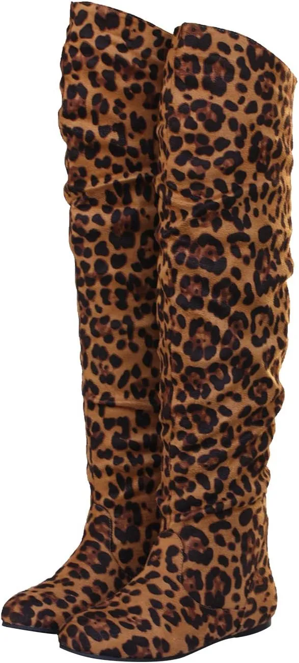 Women's Over the Knee Slouchy Flat Boots Knee High Low Heel Shoes Thigh High Boots Boots