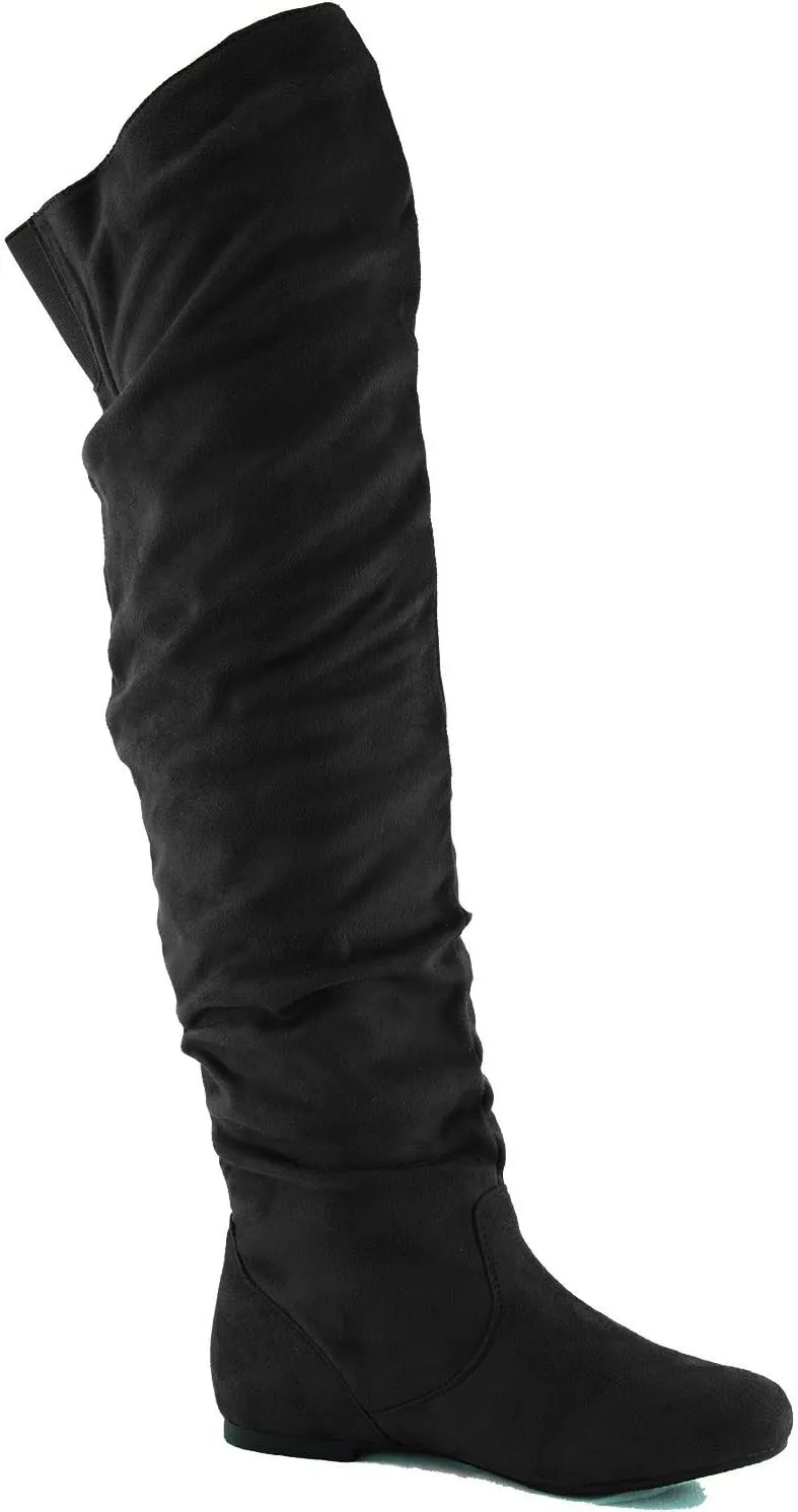 Women's Over the Knee Slouchy Flat Boots Knee High Low Heel Shoes Thigh High Boots Boots