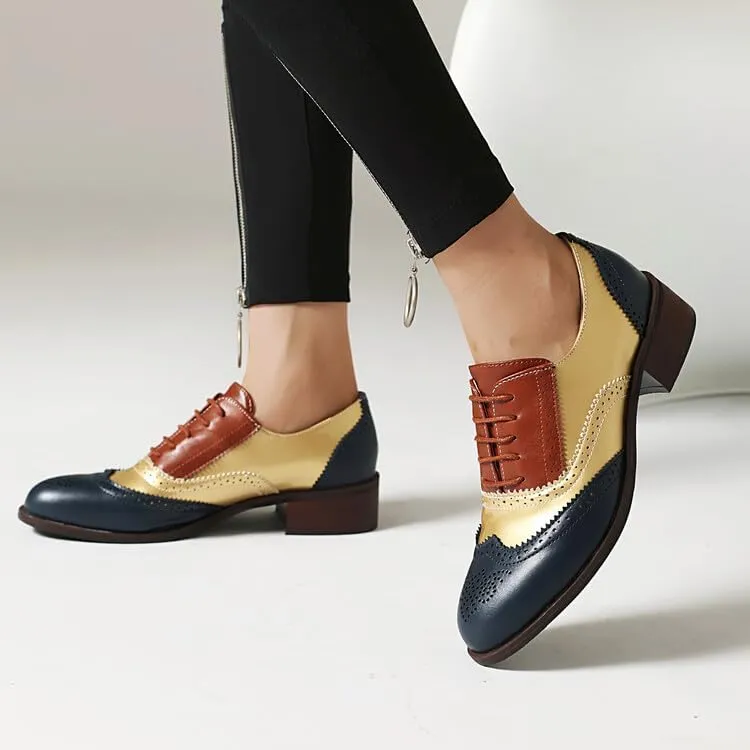 Women's Oxfords Brogue Color Blocking Low Heel Shoes