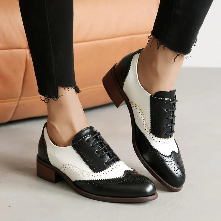 Women's Oxfords Brogue Color Blocking Low Heel Shoes