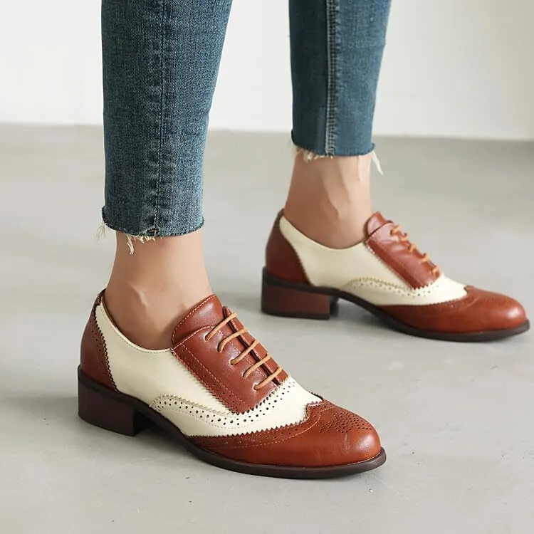 Women's Oxfords Brogue Color Blocking Low Heel Shoes