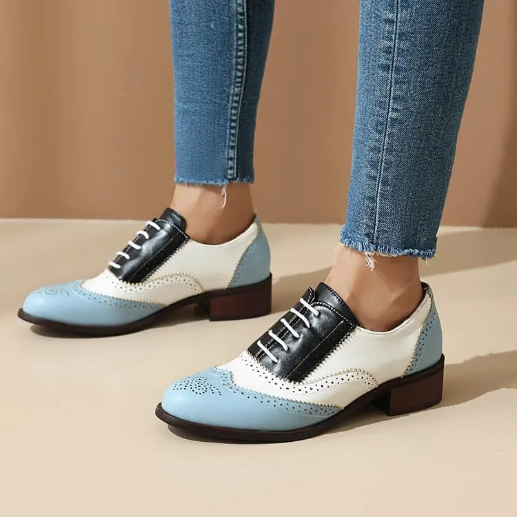 Women's Oxfords Brogue Color Blocking Low Heel Shoes