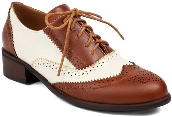 Women's Oxfords Brogue Color Blocking Low Heel Shoes