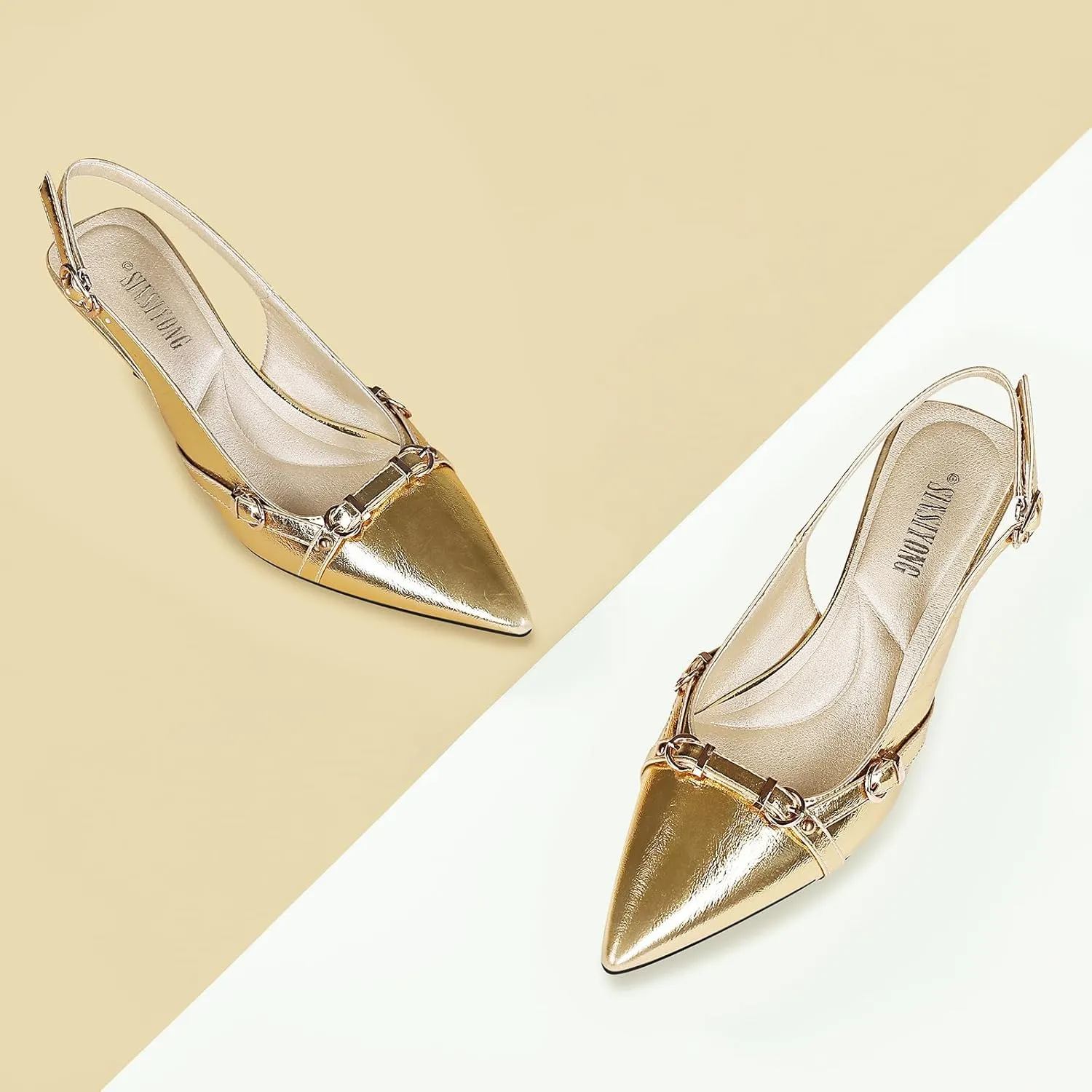 Women's Slingback Kitten Heels Pointed Toe Low Heel Pumps Comfortable Dress Office Shoes