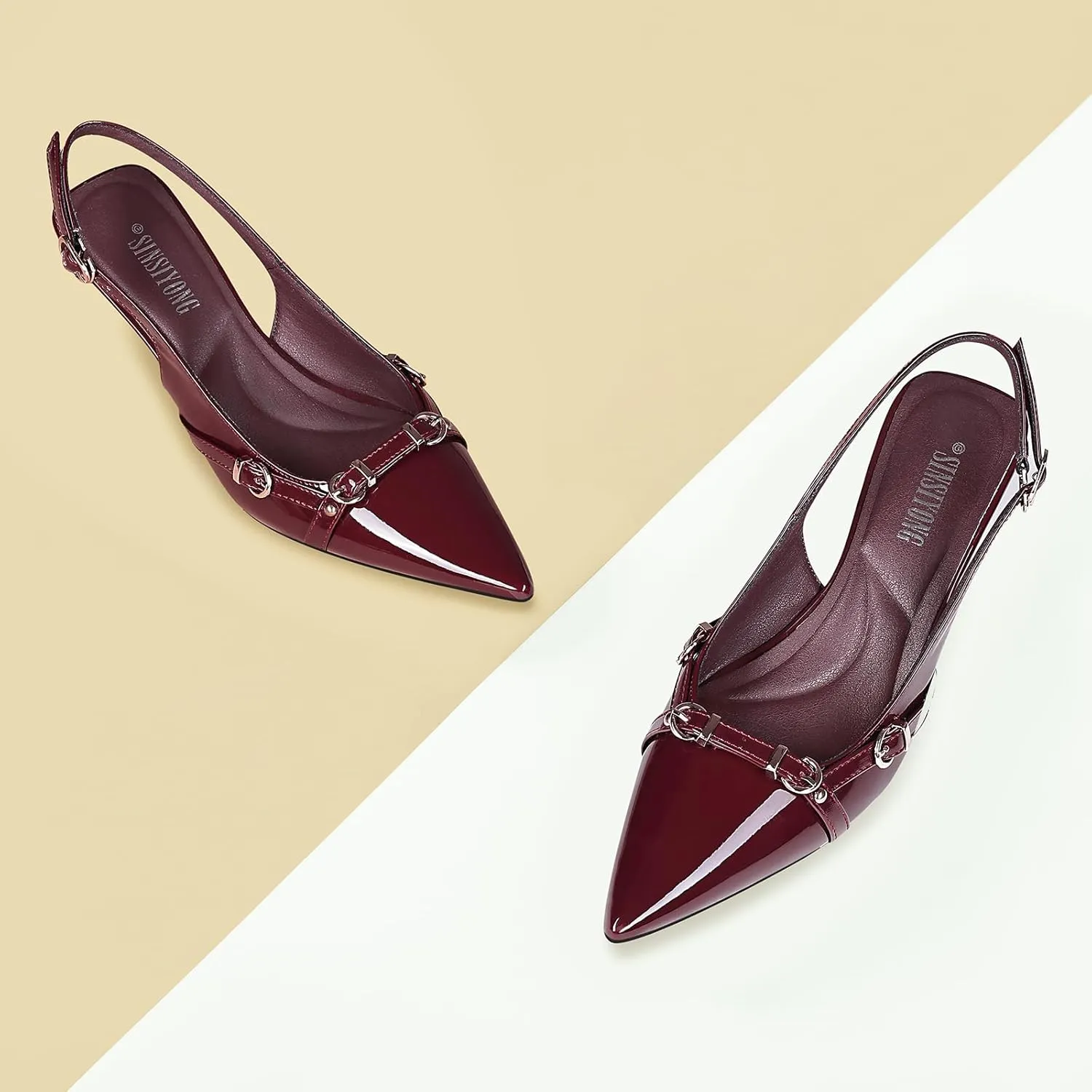 Women's Slingback Kitten Heels Pointed Toe Low Heel Pumps Comfortable Dress Office Shoes