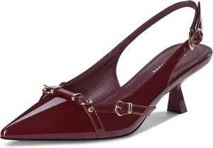 Women's Slingback Kitten Heels Pointed Toe Low Heel Pumps Comfortable Dress Office Shoes