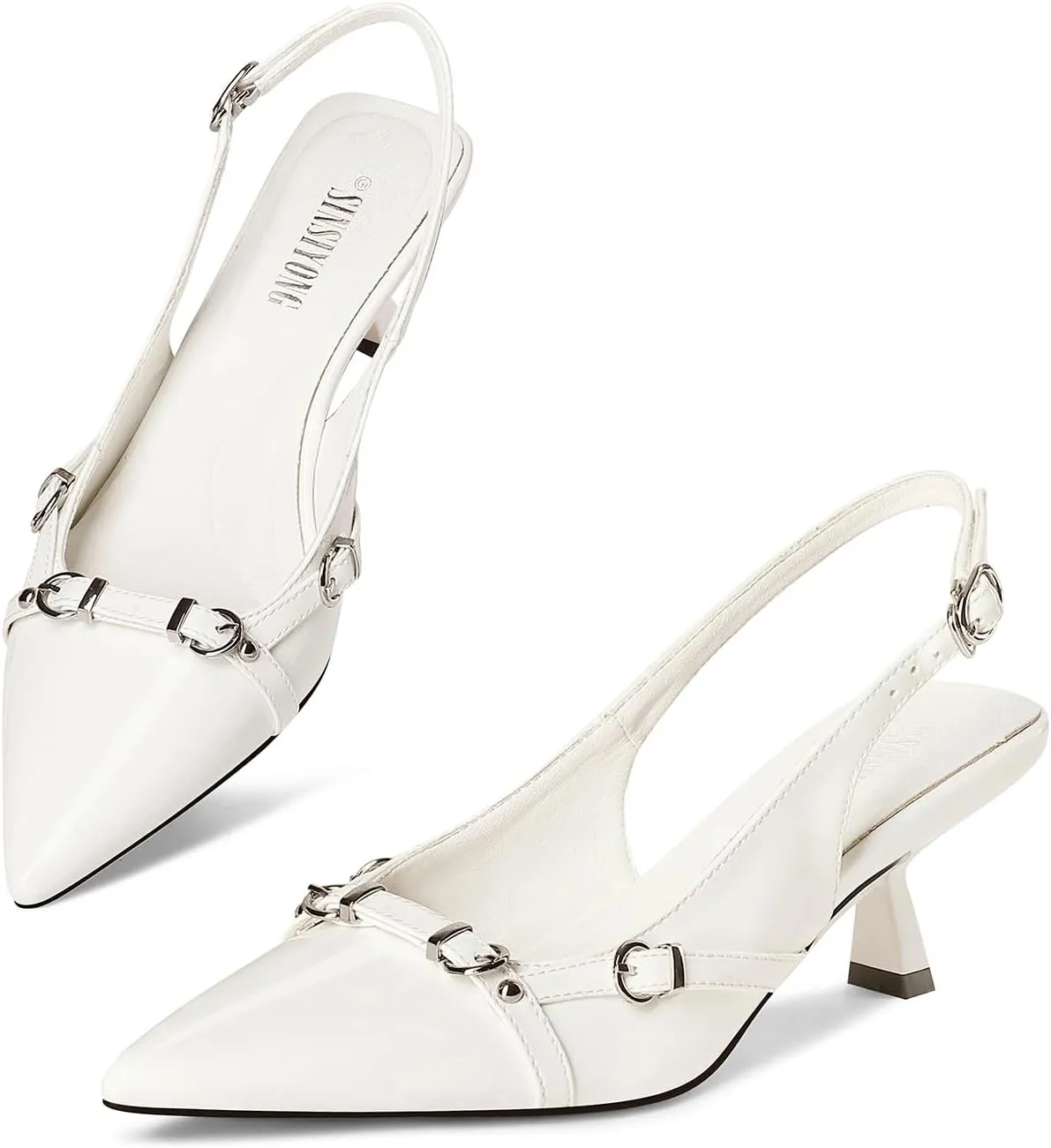 Women's Slingback Kitten Heels Pointed Toe Low Heel Pumps Comfortable Dress Office Shoes