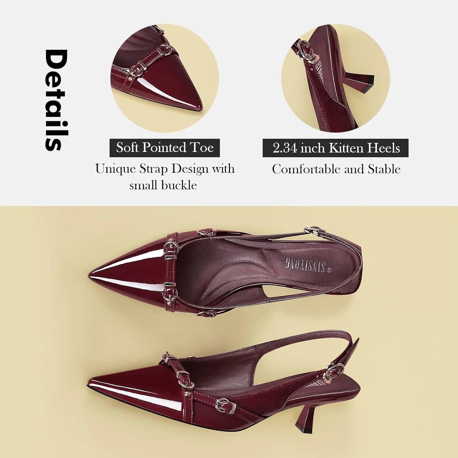 Women's Slingback Kitten Heels Pointed Toe Low Heel Pumps Comfortable Dress Office Shoes