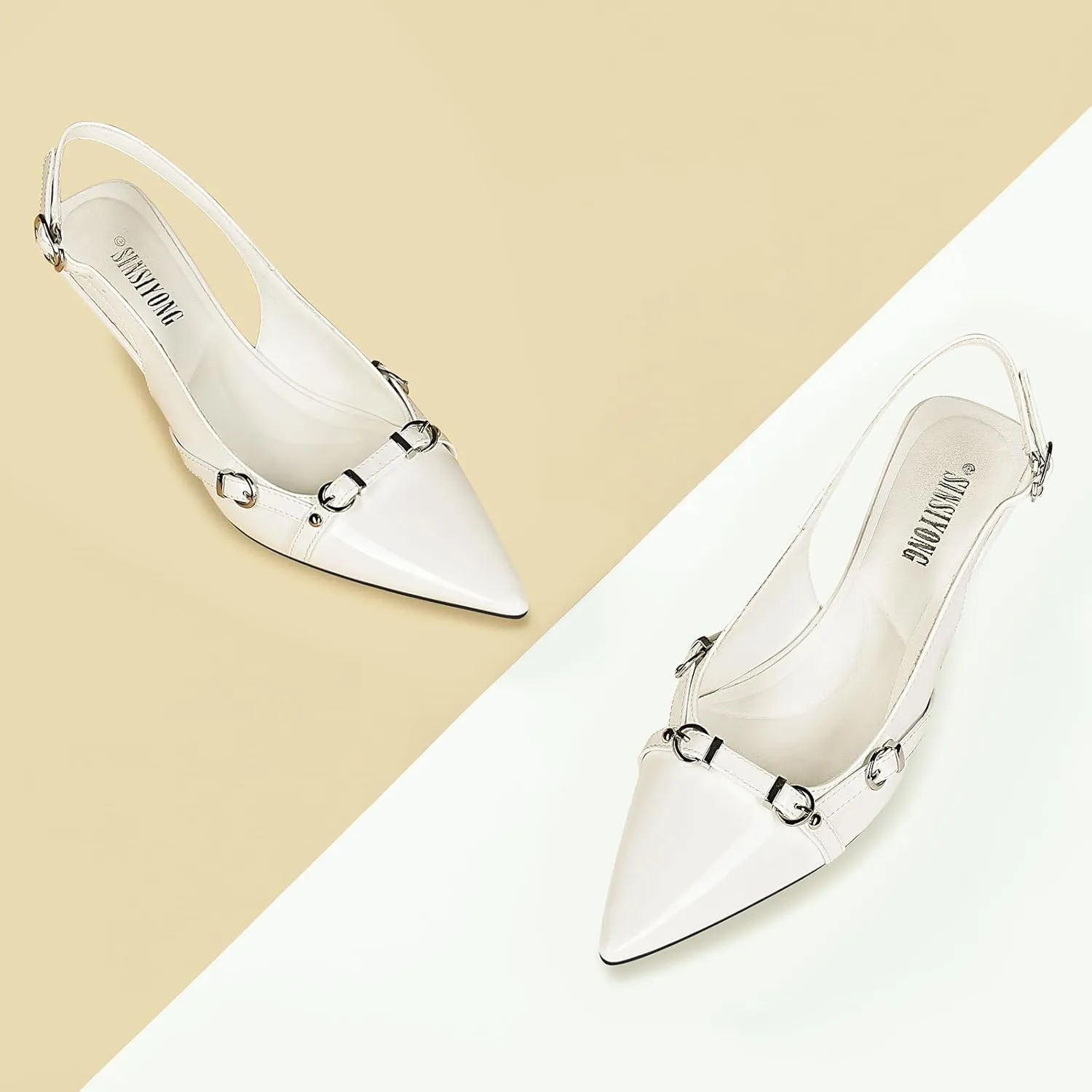Women's Slingback Kitten Heels Pointed Toe Low Heel Pumps Comfortable Dress Office Shoes