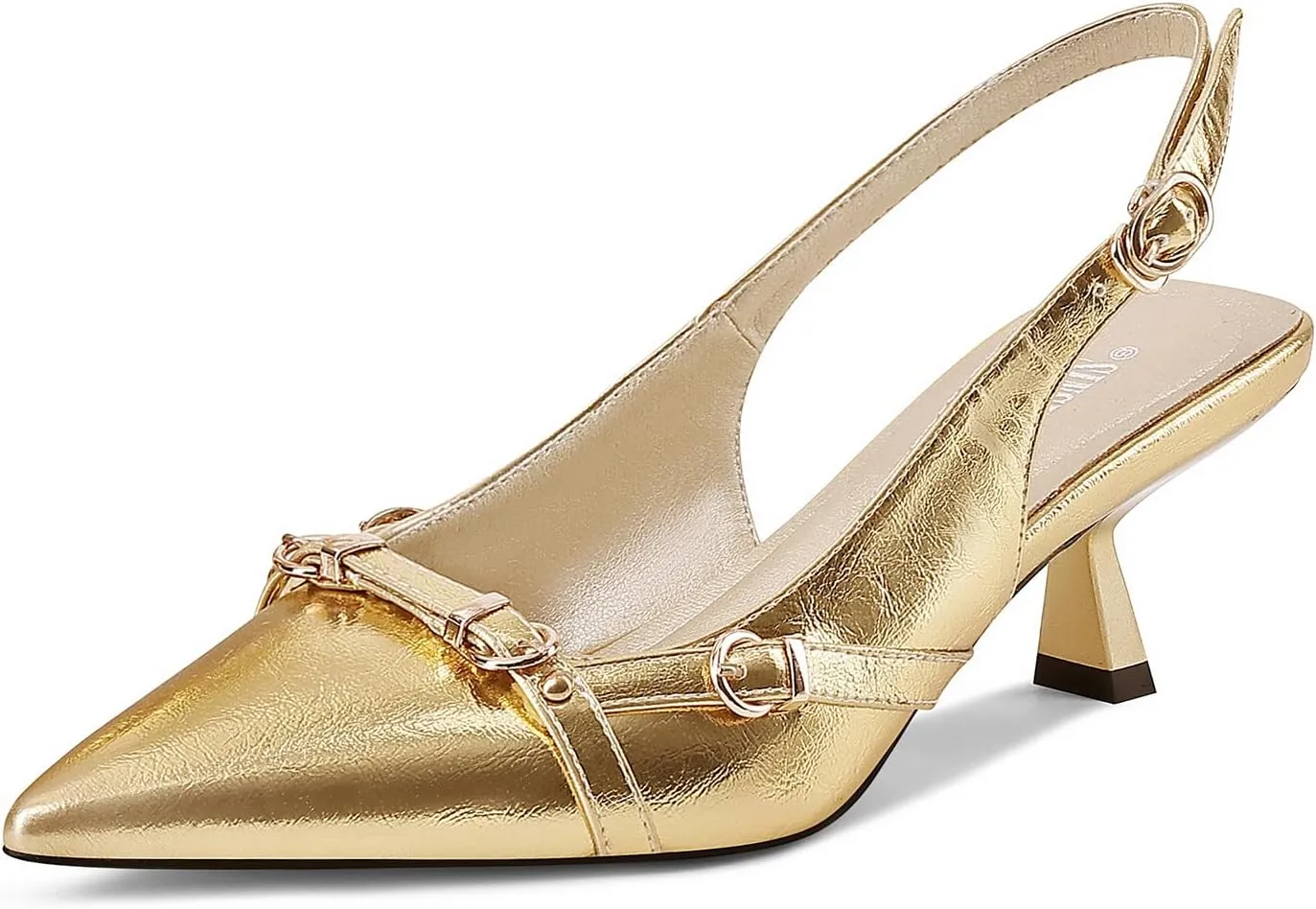 Women's Slingback Kitten Heels Pointed Toe Low Heel Pumps Comfortable Dress Office Shoes
