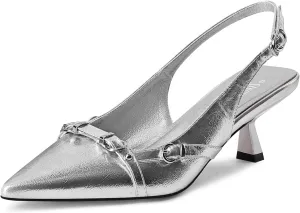 Women's Slingback Kitten Heels Pointed Toe Low Heel Pumps Comfortable Dress Office Shoes