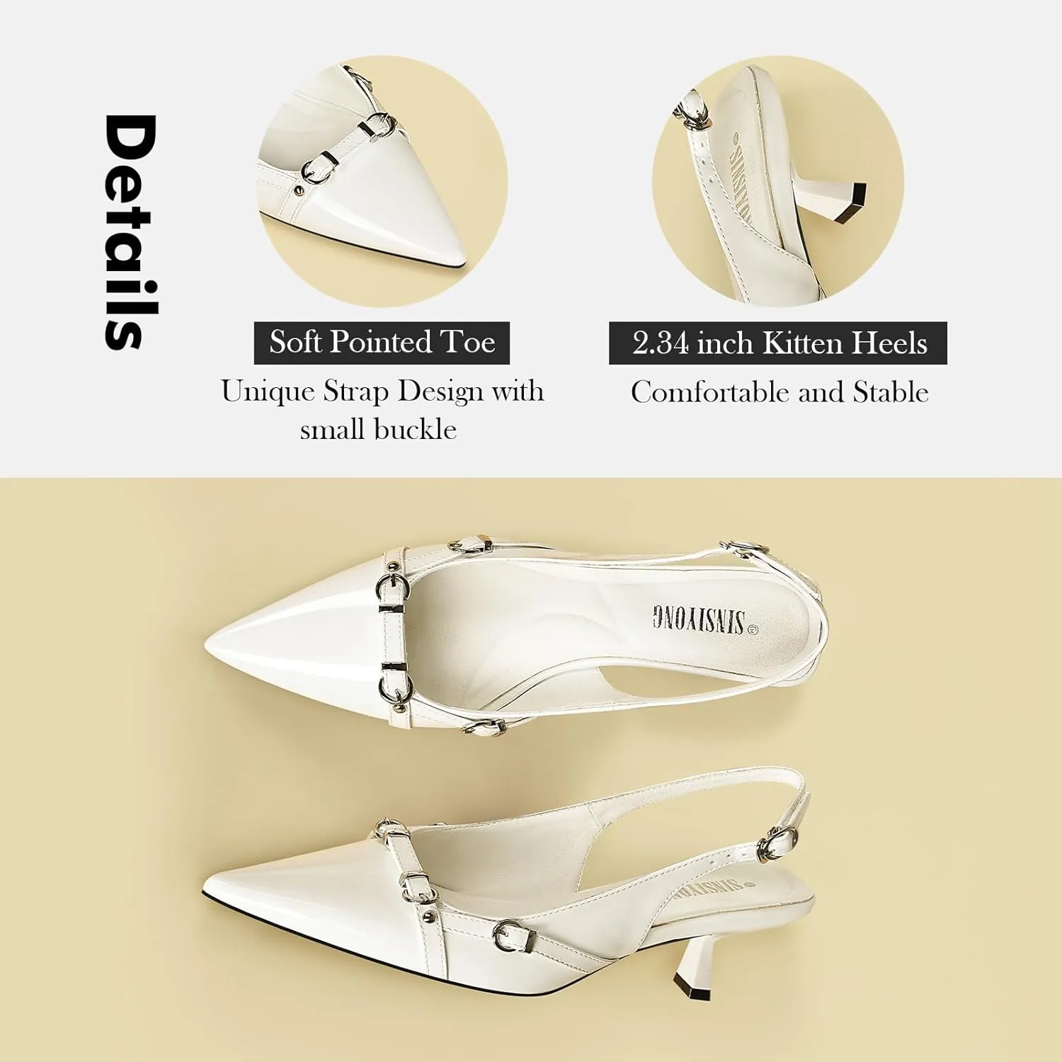 Women's Slingback Kitten Heels Pointed Toe Low Heel Pumps Comfortable Dress Office Shoes