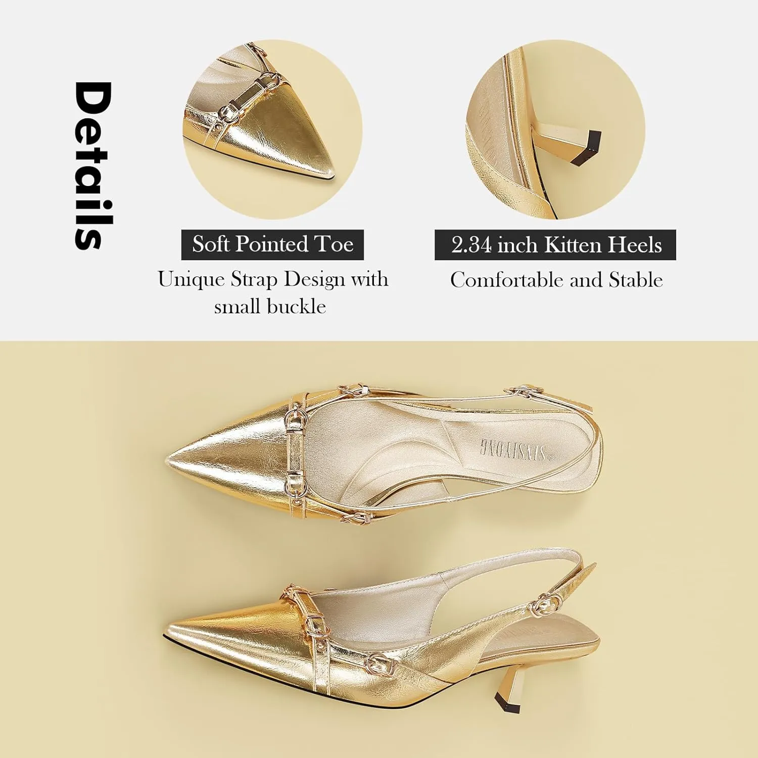 Women's Slingback Kitten Heels Pointed Toe Low Heel Pumps Comfortable Dress Office Shoes