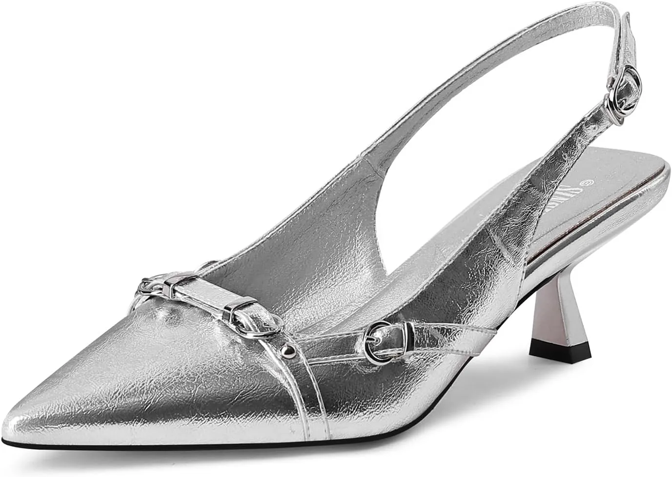 Women's Slingback Kitten Heels Pointed Toe Low Heel Pumps Comfortable Dress Office Shoes