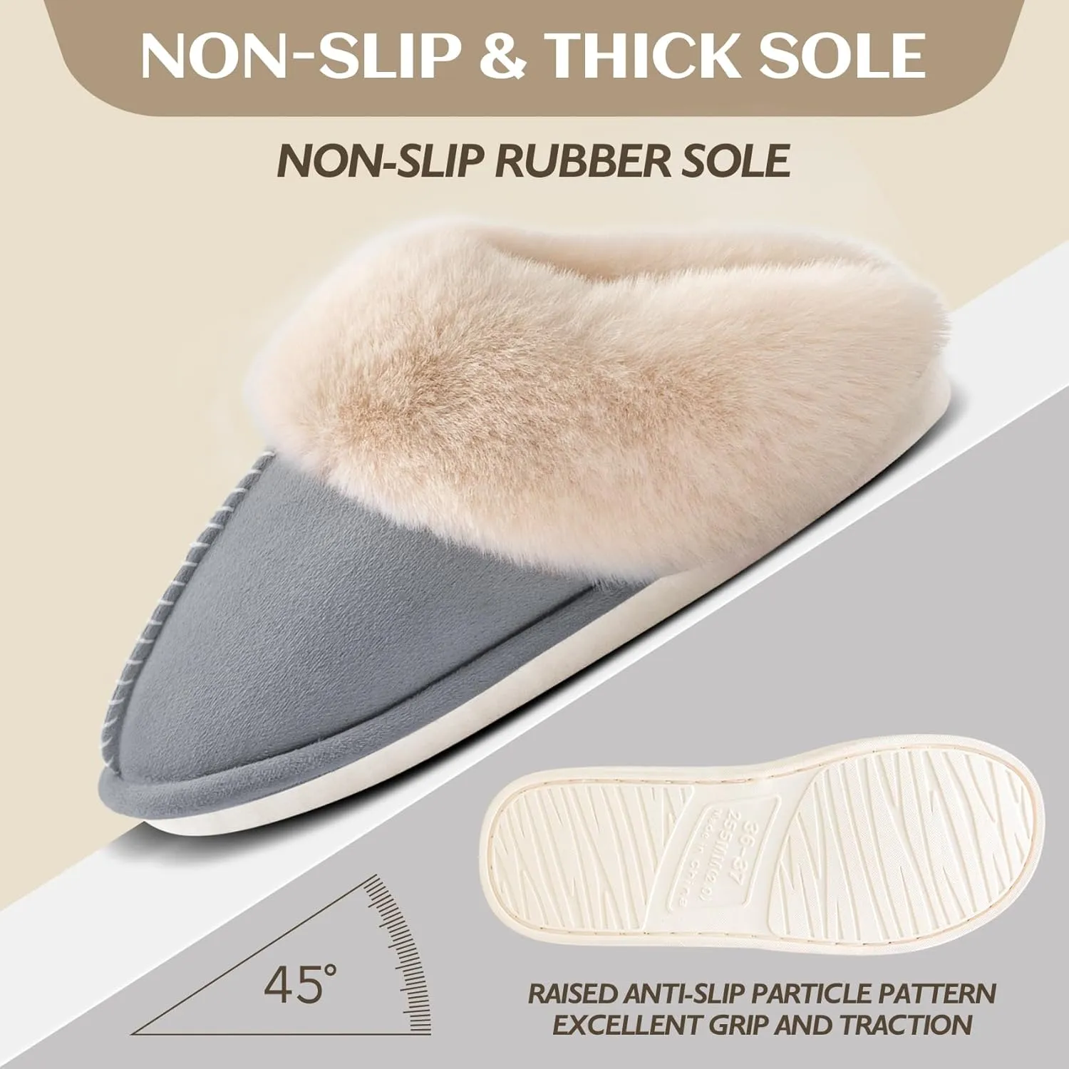 Womens Slippers Memory Foam Fluffy Fur Soft Slippers Warm House Shoes Indoor Outdoor Winter