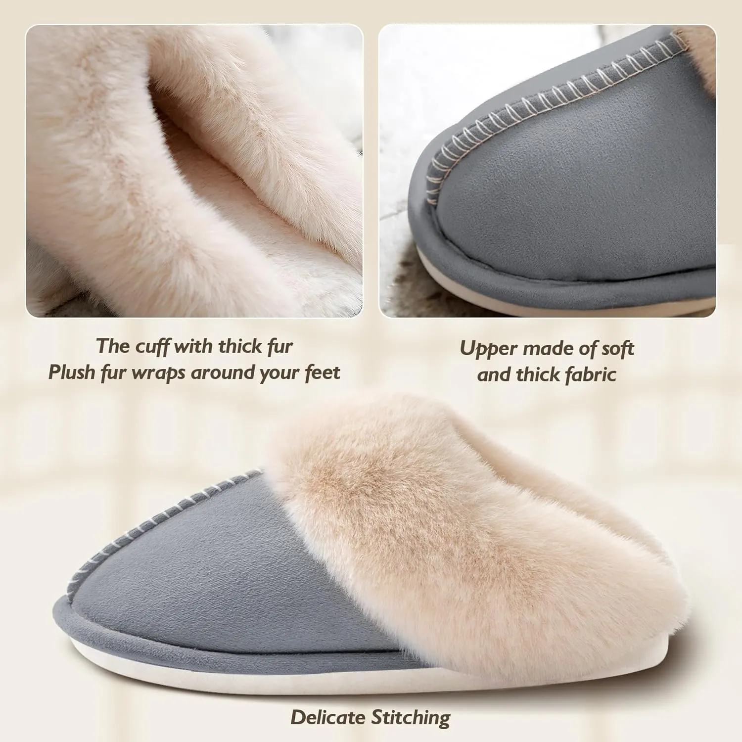 Womens Slippers Memory Foam Fluffy Fur Soft Slippers Warm House Shoes Indoor Outdoor Winter