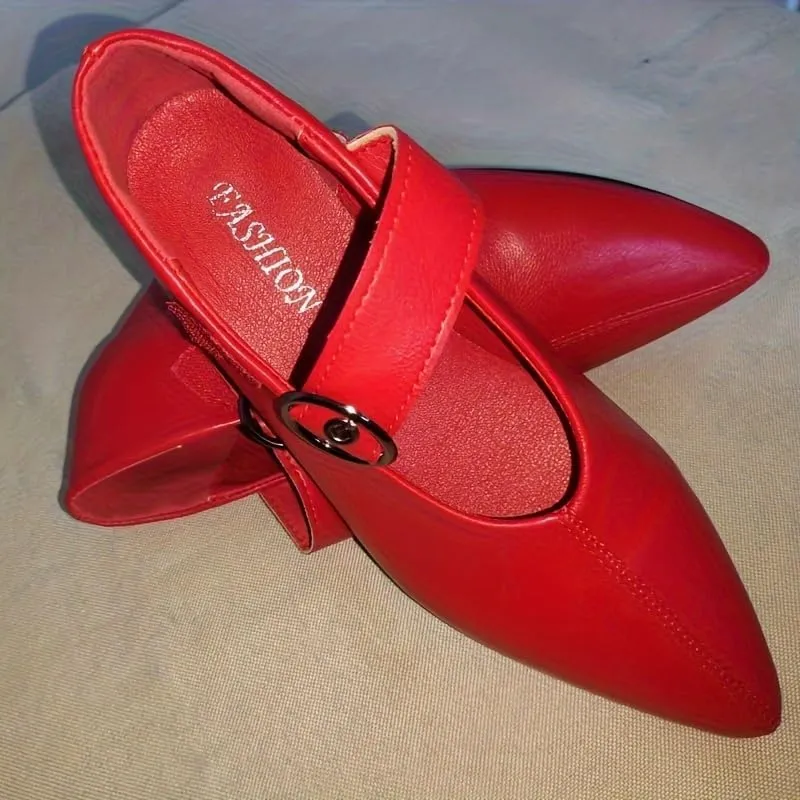 Women's Solid Color Fashion Shoes,Ankle Buckle Strap Comfortable Chunky Heel Daily Shoes,Versatile Pointed Toe Soft Sole Shoes