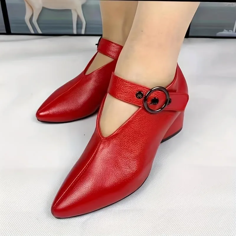 Women's Solid Color Fashion Shoes,Ankle Buckle Strap Comfortable Chunky Heel Daily Shoes,Versatile Pointed Toe Soft Sole Shoes