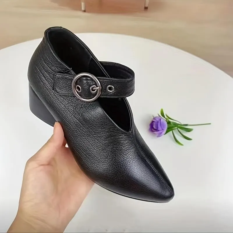 Women's Solid Color Fashion Shoes,Ankle Buckle Strap Comfortable Chunky Heel Daily Shoes,Versatile Pointed Toe Soft Sole Shoes