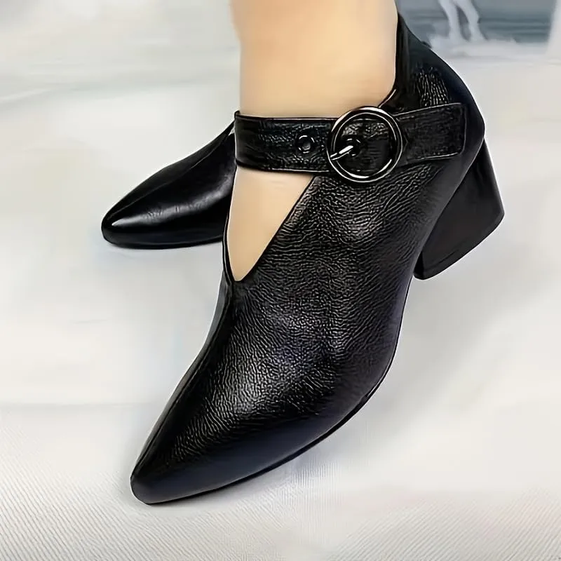 Women's Solid Color Fashion Shoes,Ankle Buckle Strap Comfortable Chunky Heel Daily Shoes,Versatile Pointed Toe Soft Sole Shoes