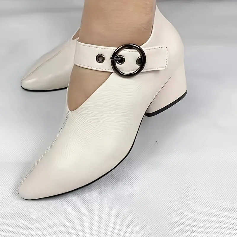 Women's Solid Color Fashion Shoes,Ankle Buckle Strap Comfortable Chunky Heel Daily Shoes,Versatile Pointed Toe Soft Sole Shoes