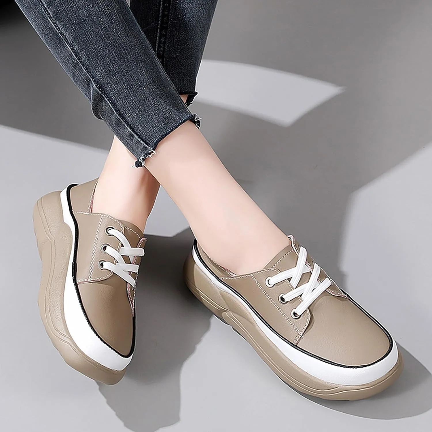 Women's Trendy Heightening Chunky Loafers Fashion Round Toe Slip On Comfort Walking Casual Shoes Floral Heels for Women