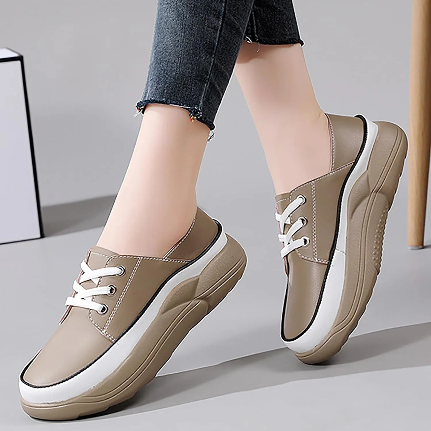 Women's Trendy Heightening Chunky Loafers Fashion Round Toe Slip On Comfort Walking Casual Shoes Floral Heels for Women