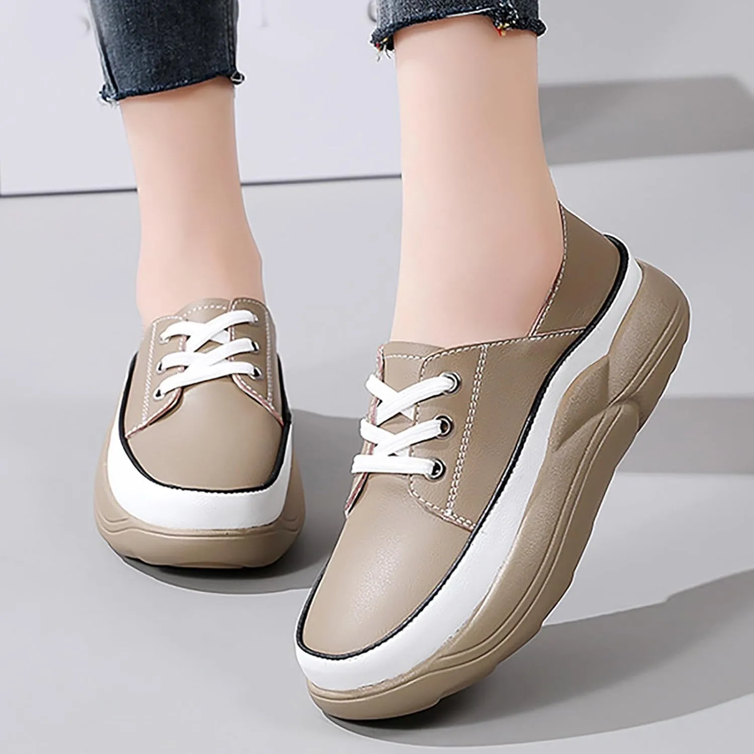 Women's Trendy Heightening Chunky Loafers Fashion Round Toe Slip On Comfort Walking Casual Shoes Floral Heels for Women