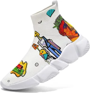 Womens Walking Shoes Abstract Graffiti Sneakers Sock Pull-on Custom Painted Daily Shoes