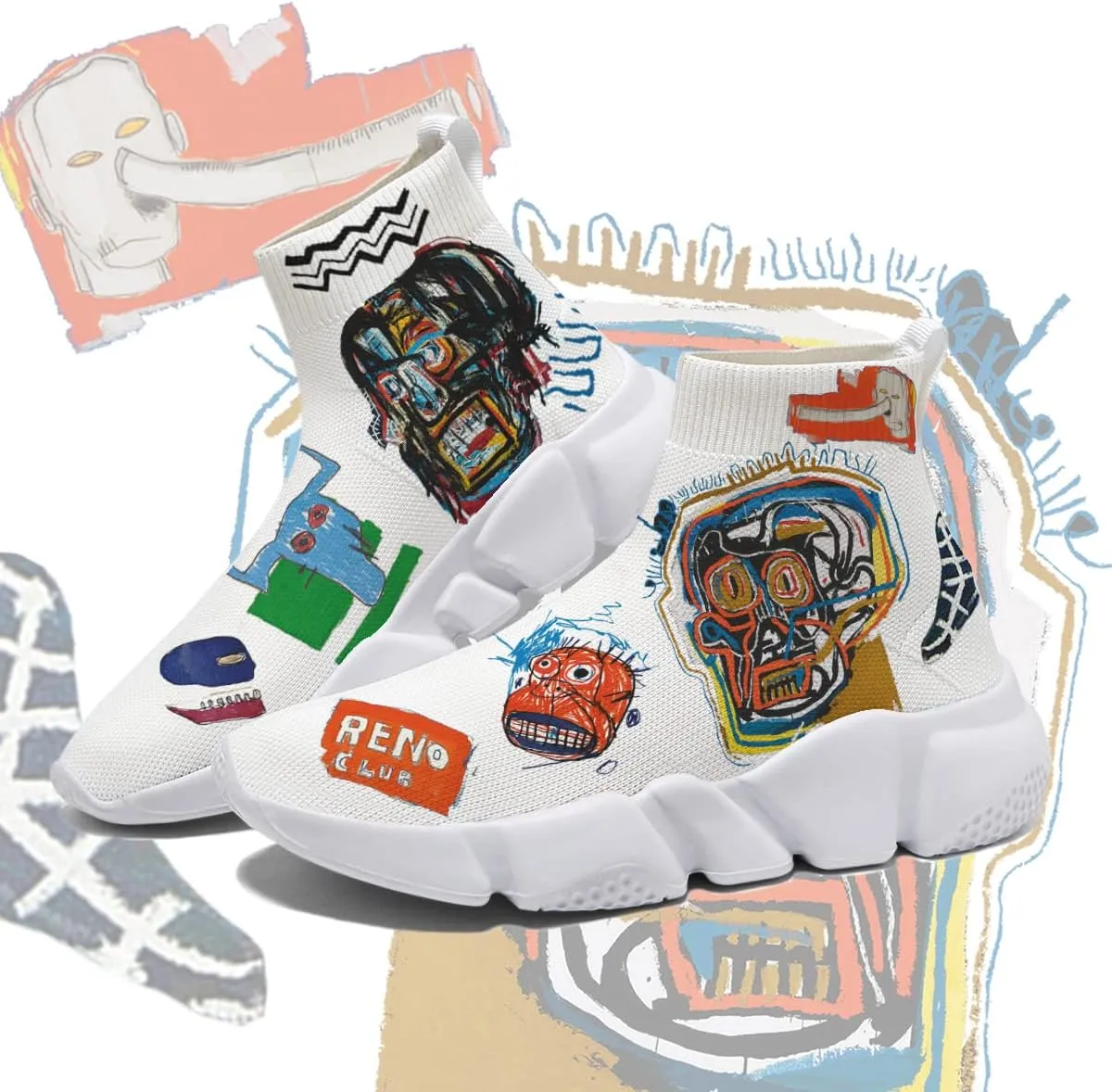 Womens Walking Shoes Abstract Graffiti Sneakers Sock Pull-on Custom Painted Daily Shoes