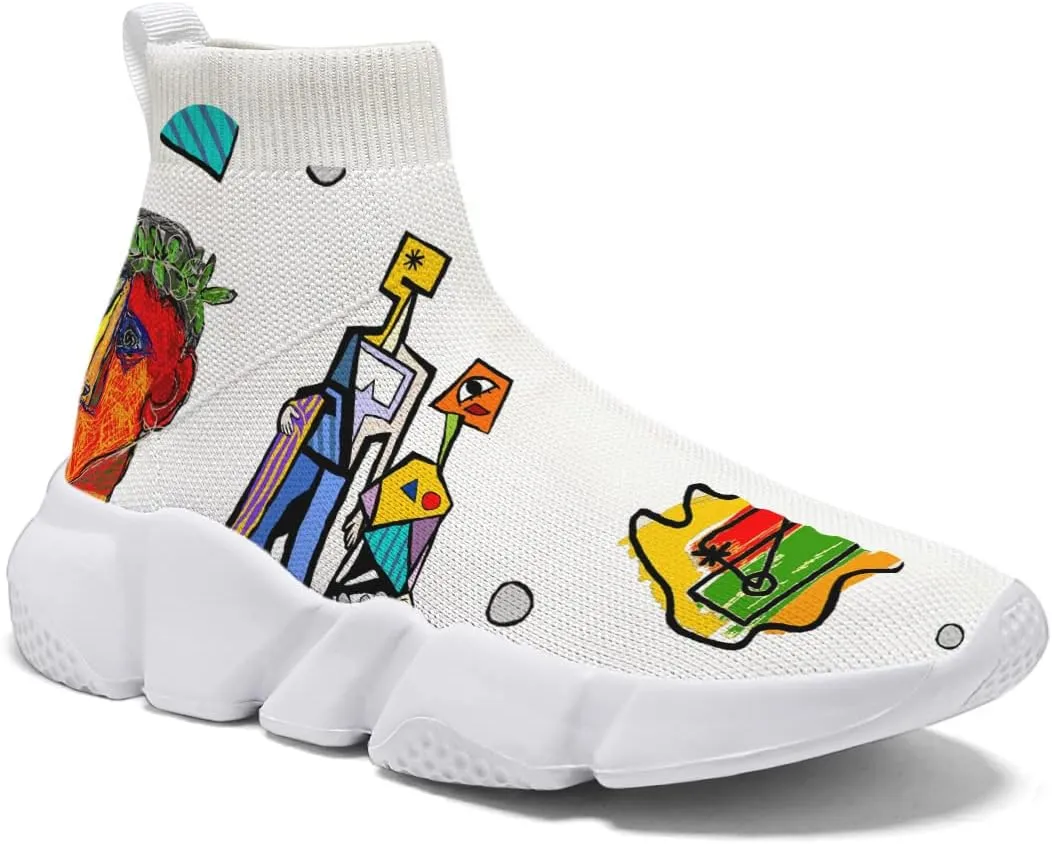 Womens Walking Shoes Abstract Graffiti Sneakers Sock Pull-on Custom Painted Daily Shoes