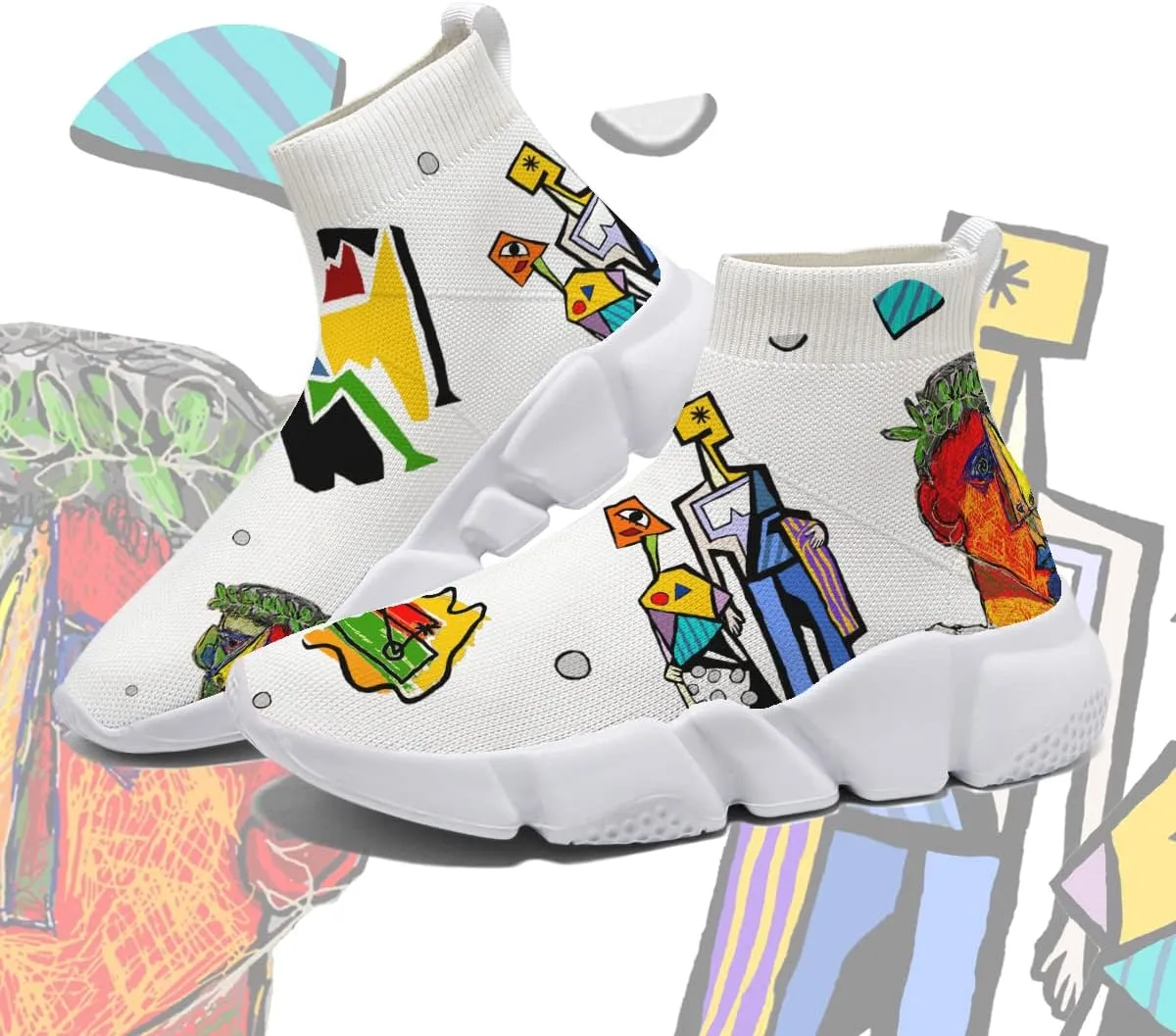 Womens Walking Shoes Abstract Graffiti Sneakers Sock Pull-on Custom Painted Daily Shoes