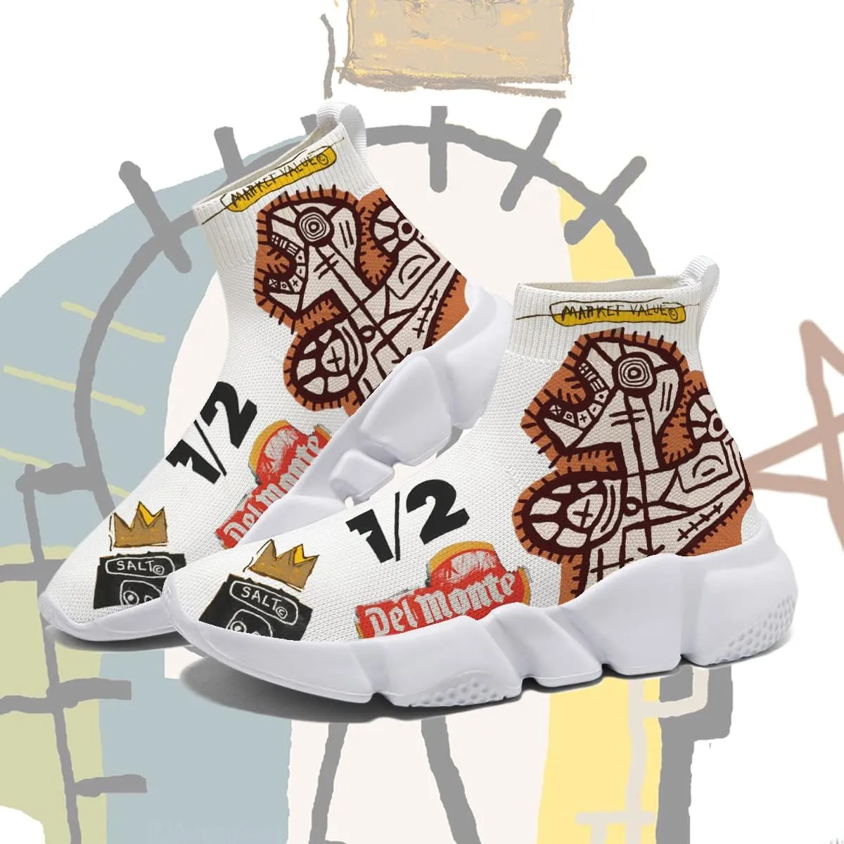Womens Walking Shoes Abstract Graffiti Sneakers Sock Pull-on Custom Painted Daily Shoes