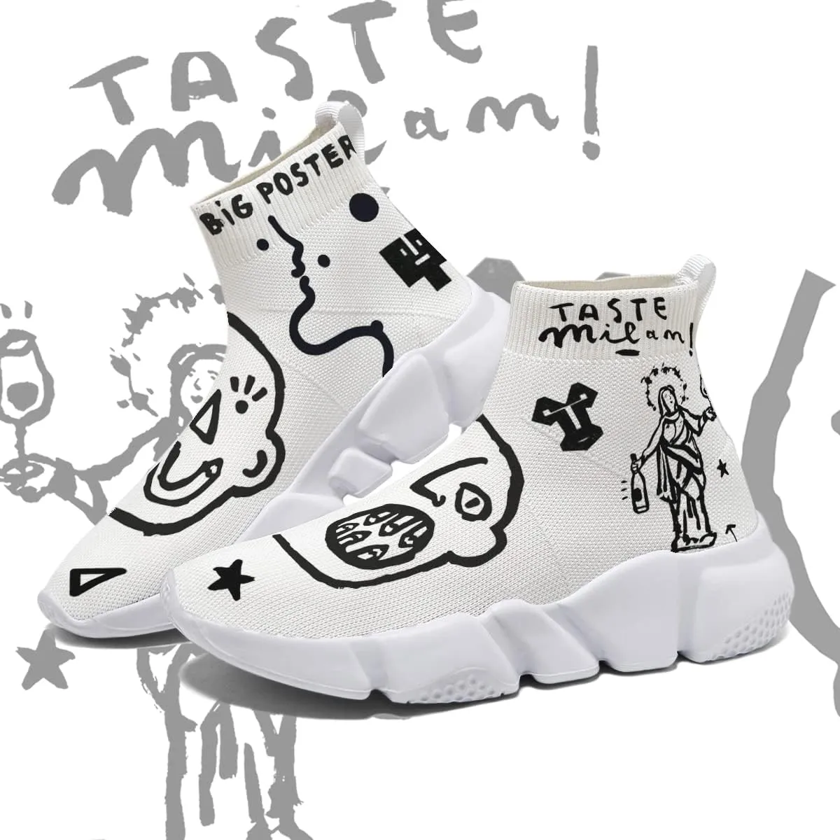 Womens Walking Shoes Abstract Graffiti Sneakers Sock Pull-on Custom Painted Daily Shoes