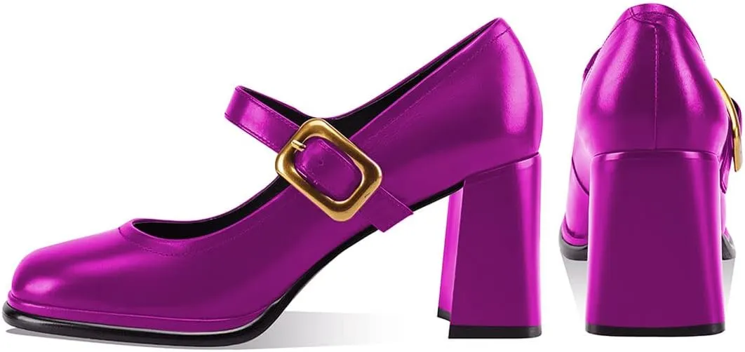 YDN Women Platform Square Toe Pumps Block Chunky High Heel Mary Janes Formal Dressy Dance Daily Shoes Size 4-15 US