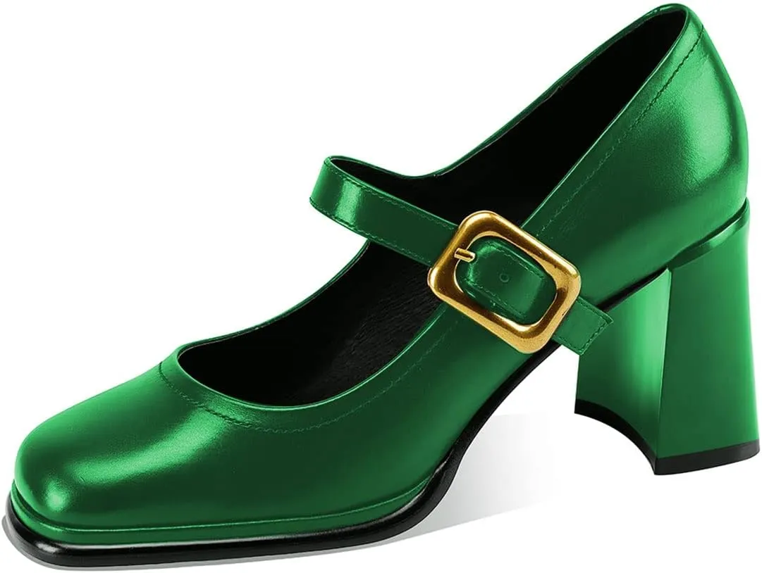 YDN Women Platform Square Toe Pumps Block Chunky High Heel Mary Janes Formal Dressy Dance Daily Shoes Size 4-15 US