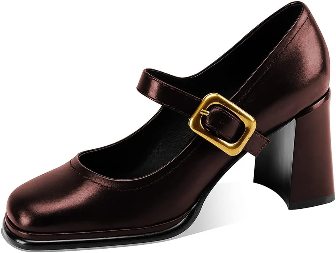 YDN Women Platform Square Toe Pumps Block Chunky High Heel Mary Janes Formal Dressy Dance Daily Shoes Size 4-15 US