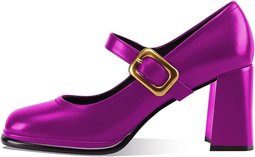 YDN Women Platform Square Toe Pumps Block Chunky High Heel Mary Janes Formal Dressy Dance Daily Shoes Size 4-15 US